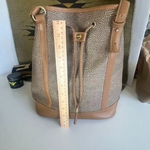 Borbonese Bucket Bag Leather/ Canvas Drawstring w/Pouch Vintage 1980 Italy - Picture 5 of 10